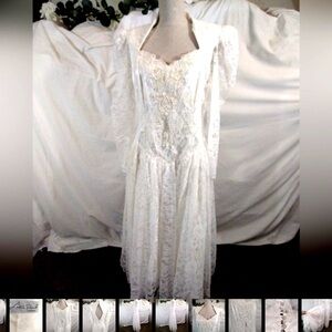A-line Lilia Smith long wedding dress, lace, sequin, beads, long sleeve, white